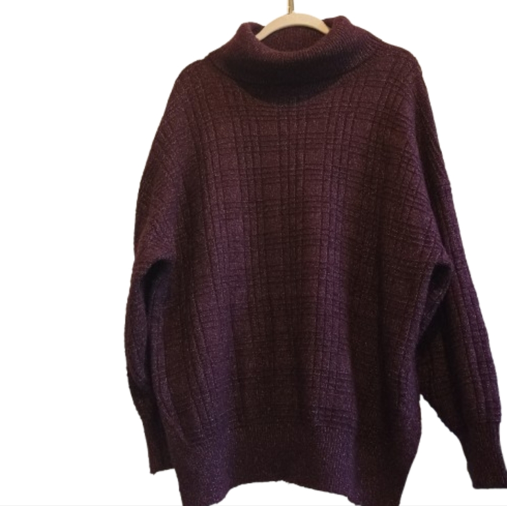 Lucky Brand Women’s Oversized‎ Mock Neck Sweater Wine Textured Knit Size Medium